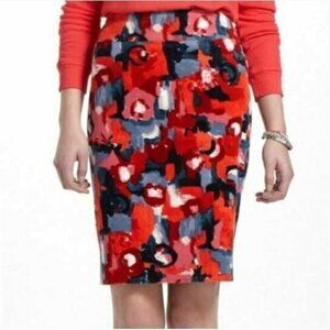 Anthropologie Vanessa Virginia Red Floral Corduroy Knee length pencil skirt Sz 8